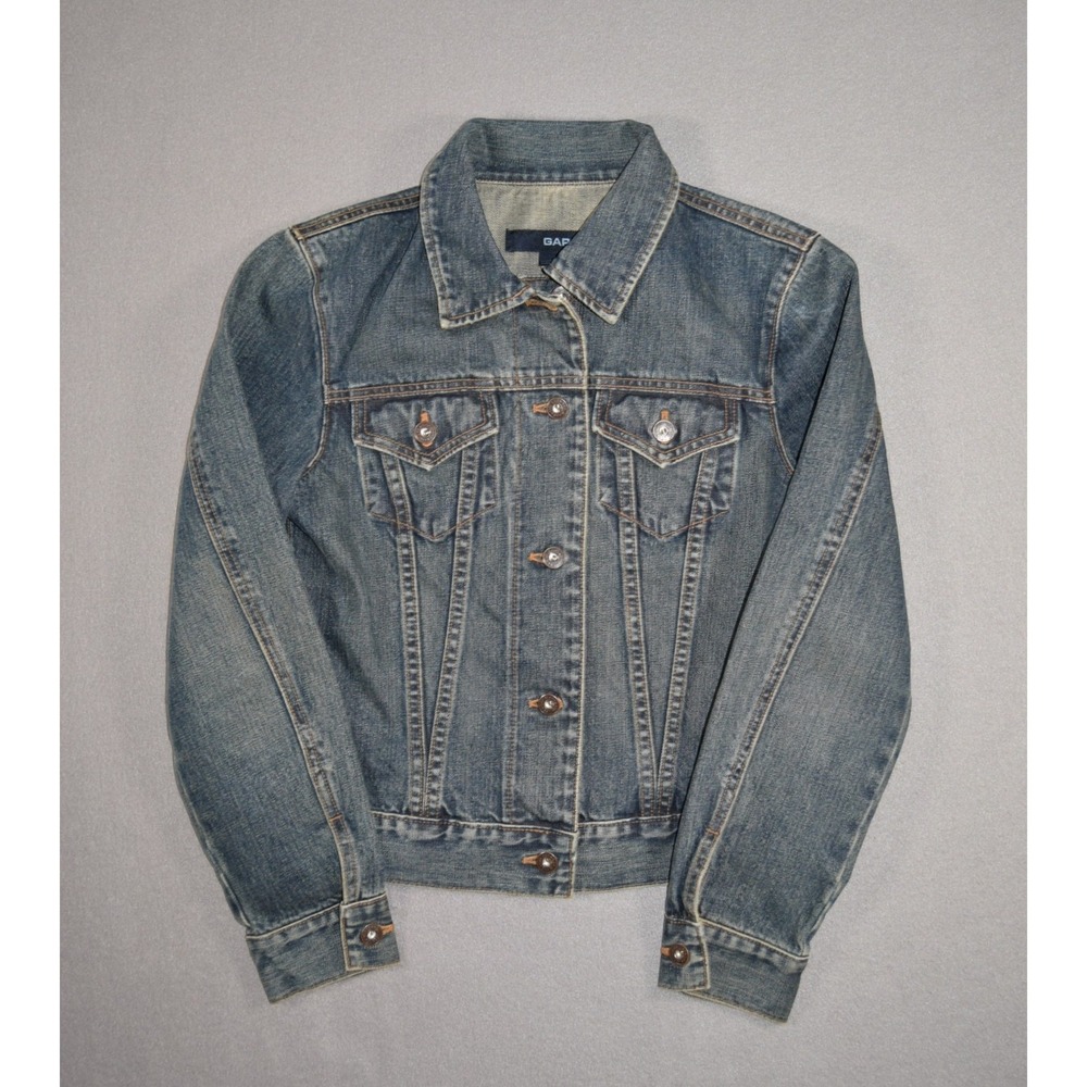 Vintage Gap Denim Jacket Womens Small Dark Wash Trucker Y2k Buttons Collared - Picture 1 of 6